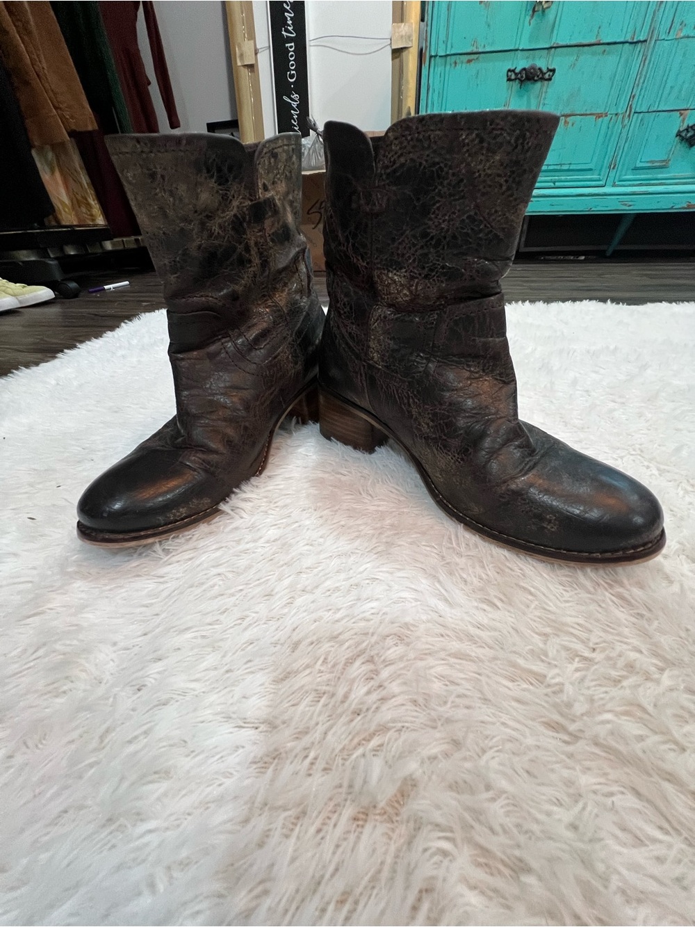 Women's Distressed Brown Leather Ankle Booties
